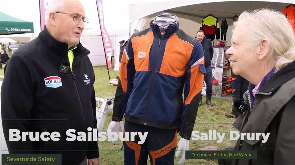 Severnside Safety's Bruce Sailbury and HortWeek technical editor Sally Drury at APF Show 2024